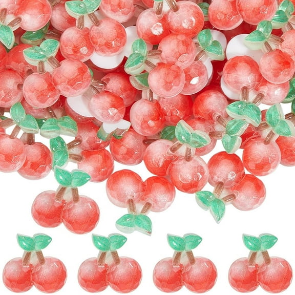 60Pcs Cherry Resin Charms Fruit Cabochons Bulk Flatback Red 3D Food Fruits Cherries Small Decorations Cabochon Charm for DIY Crafts Jewelry Hair Clip Embellishments Scrapbooking Accessories