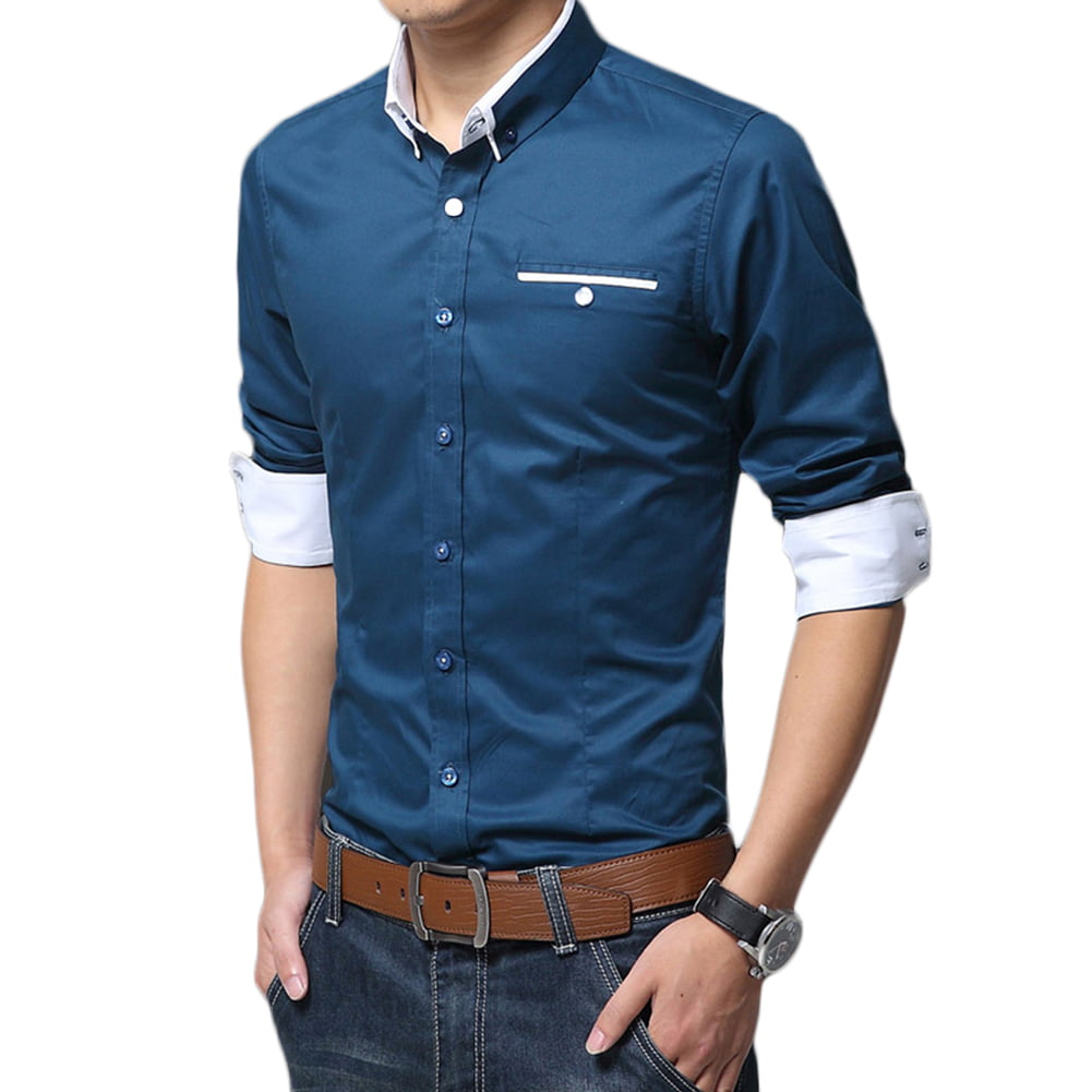 Details about   Men's Button Down Shirts Modern Slim Fit Long Sleeve Dress Shirts Business Tops 