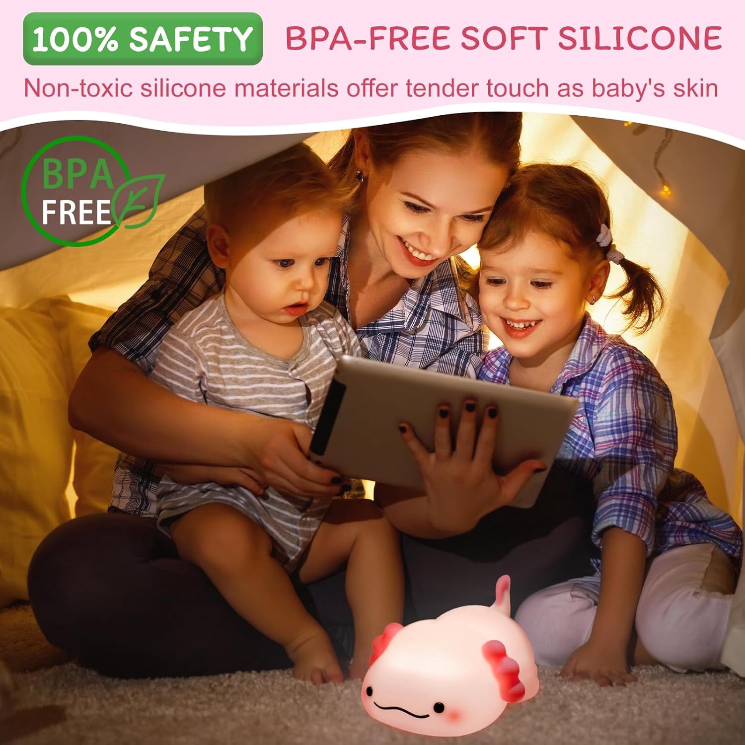 Night Light for Kids - 3-Level Dimmable Silicone Lamp, USB-C Rechargeable Nursery Light with Auto-Off Timer for Bedroom & Breastfeeding