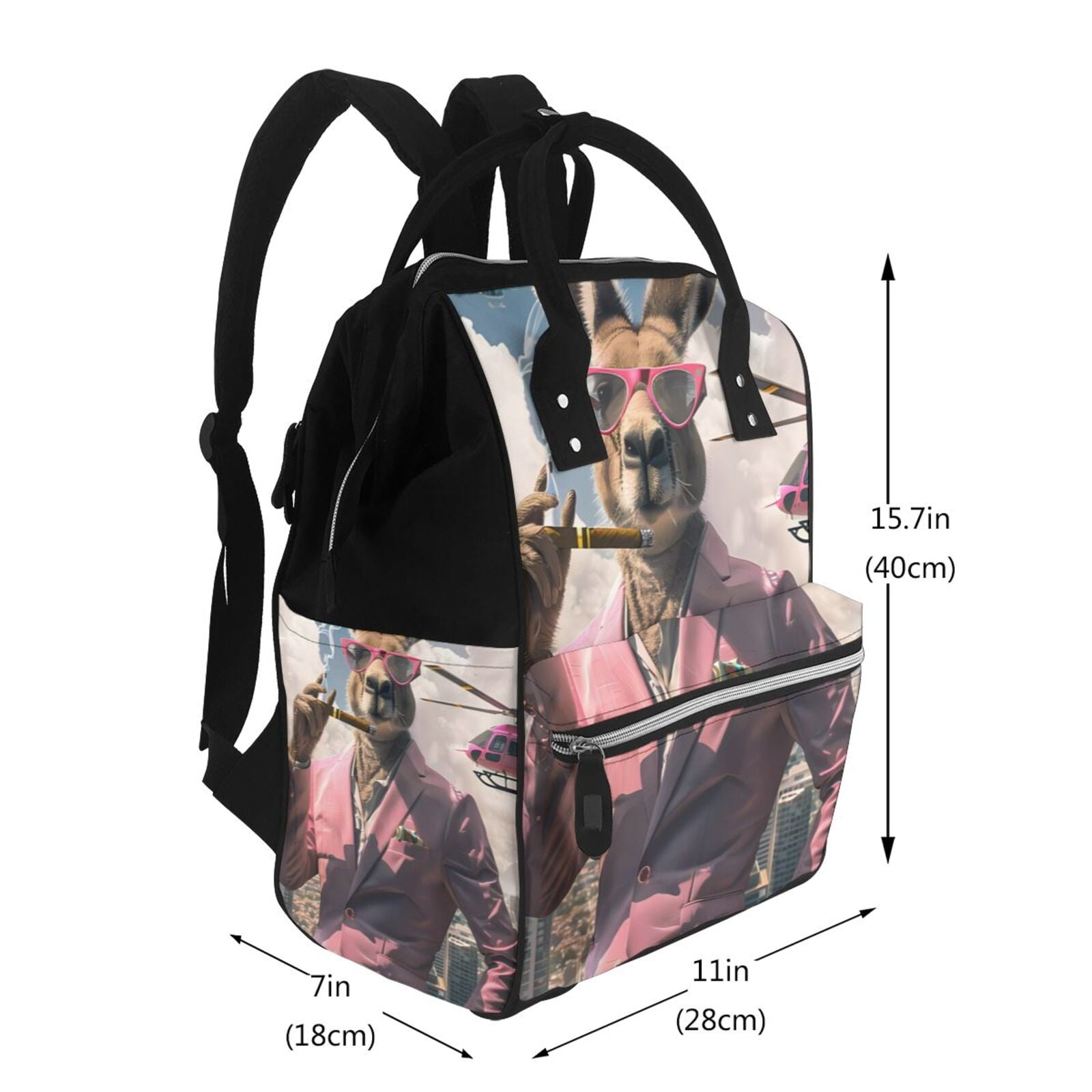 Fuzoiu Stylish Kangaroo In Suit Print Diaper Bag Backpack,Baby Essentials Travel Tote,Multi function Waterproof Diaper Bag, Travel Essentials Baby Bag - Unisex