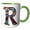 Green/White, variant on 3drose, Pretty Image of Stained Glass Monogram Letter R, 11oz Mug