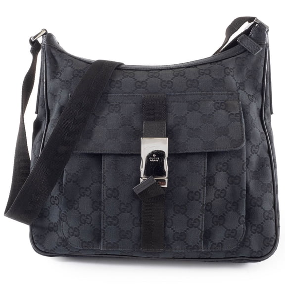 Pre-Owned Gucci GG Canvas Shoulder Bag 131211 in Black Leather, Unisex