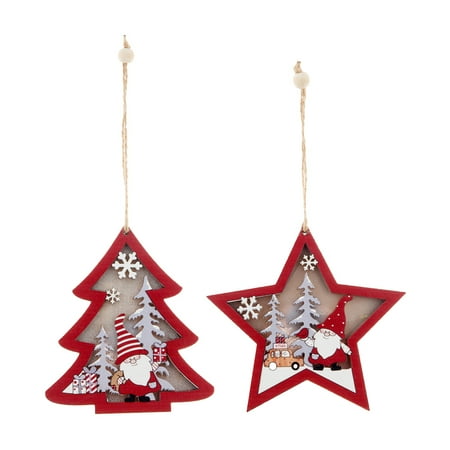 

2Pcs Christmas Luminous Pendant Santa Claus Ornament Unique Wooden Craft Red