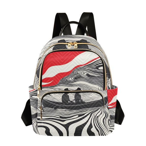 FORMRS Mini Backpack Purse for Women Quilted Travel Daypack Casual Shoulder Bag, Black Illusionary Boat