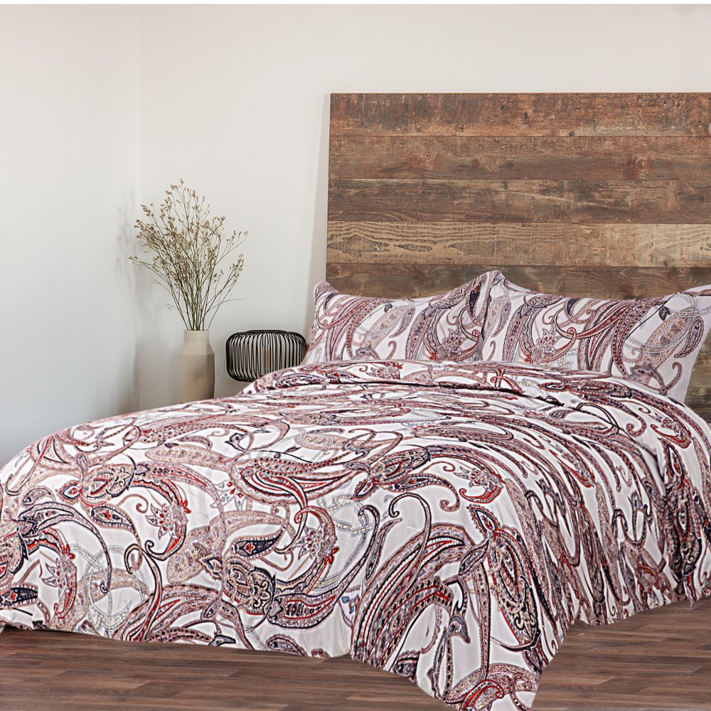 3Piece Paisley Bedding Comforter and Sham Set Polyester Twin Brown