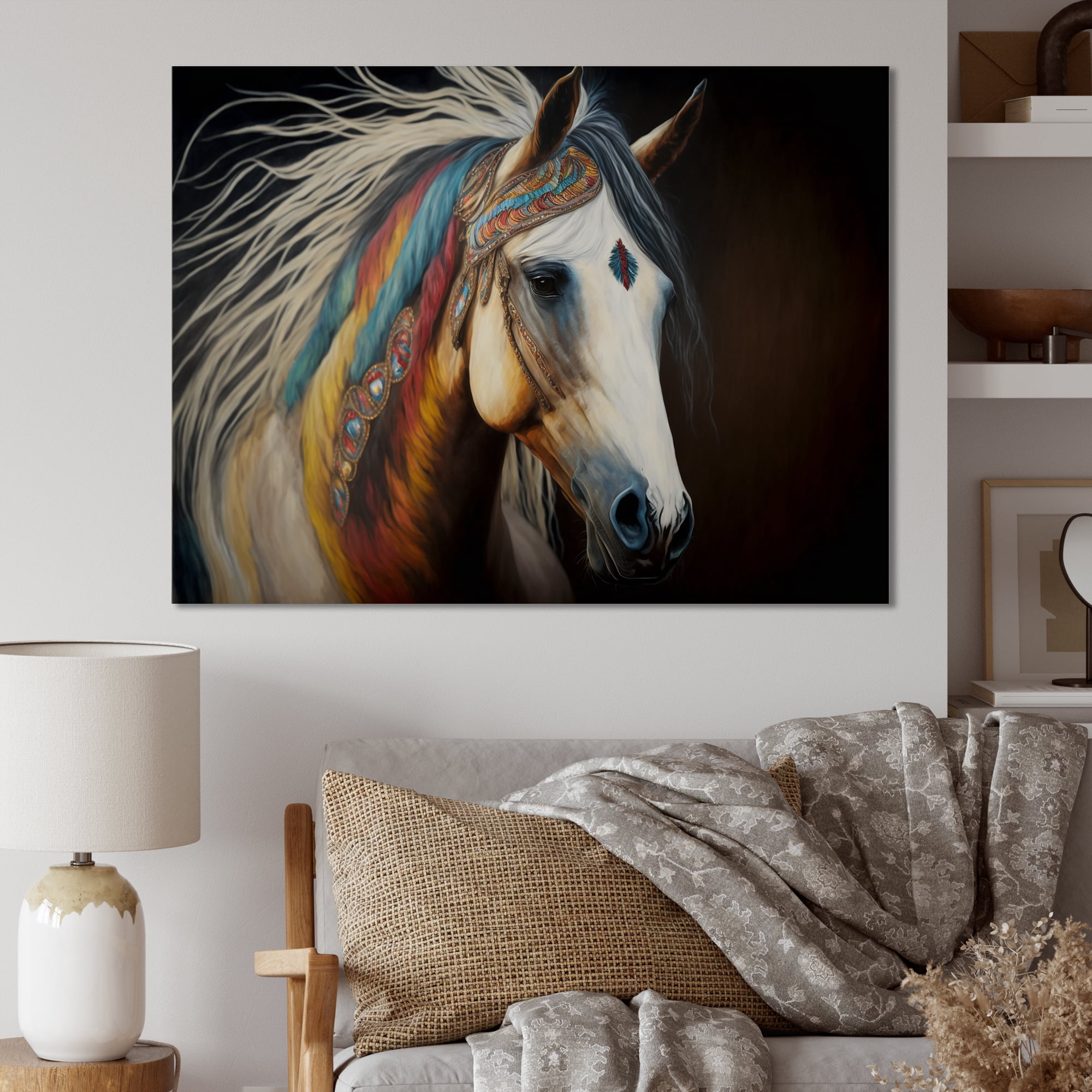 Designart Colorful Native American Horse V Canvas Wall Art