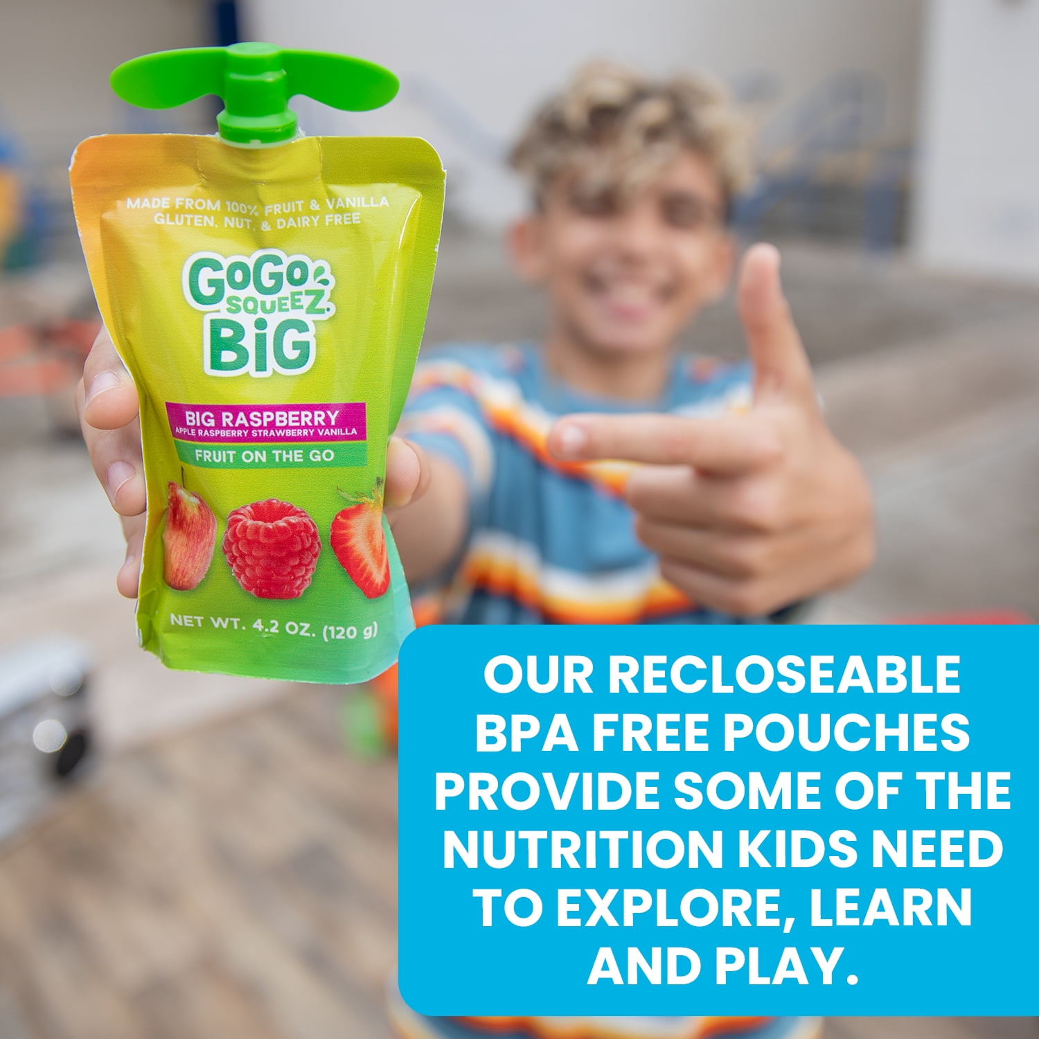 GoGo squeeZ BIG Applesauce and Fruit Puree with Vanilla Variety Pack, BIG Classic Apple and BIG Raspberry, 4.2 oz, 10 Pack