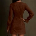 thumbnail image 4 of IWRICH Suede Mini Dress V-Neck Zip-Up Western Cowgirl Dress Long Sleeve Suede Dresses Vintage Western Dresses Brown S, 4 of 5