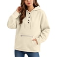 thumbnail image 2 of Cmfcve Button Henley Neck Hoodies for Women Fall Winter Oversized Sweatshirt Drawstring Casual Hooded Pullover Tops, 2 of 6