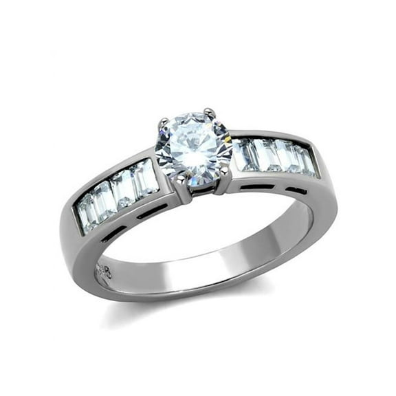1.64 Ct Round Cut and Baguettes Cz Stainless Steel Engagement Ring Women's Size 7