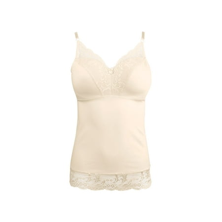 Cup Camisole - Ahh By Rhonda Shear Pin-Up Lace Shaping Camisole with Built In Molded Cup Bra