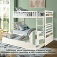 thumbnail image 3 of CJC Twin Over Twin Bunk Beds, Wooden Bunk Bed Frame with Movable Trundle, Safety Rail and Ladder, White, 3 of 9