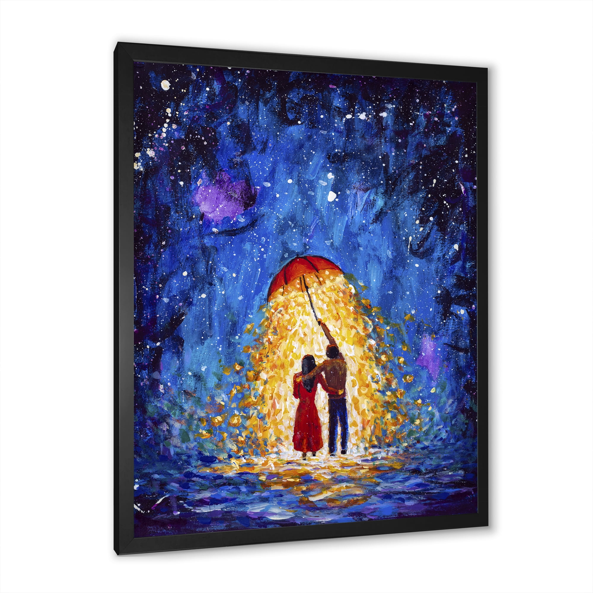 Designart 'Abstract Couple In Love Walks Under Glowing Umbrella' French Country Framed Art Print