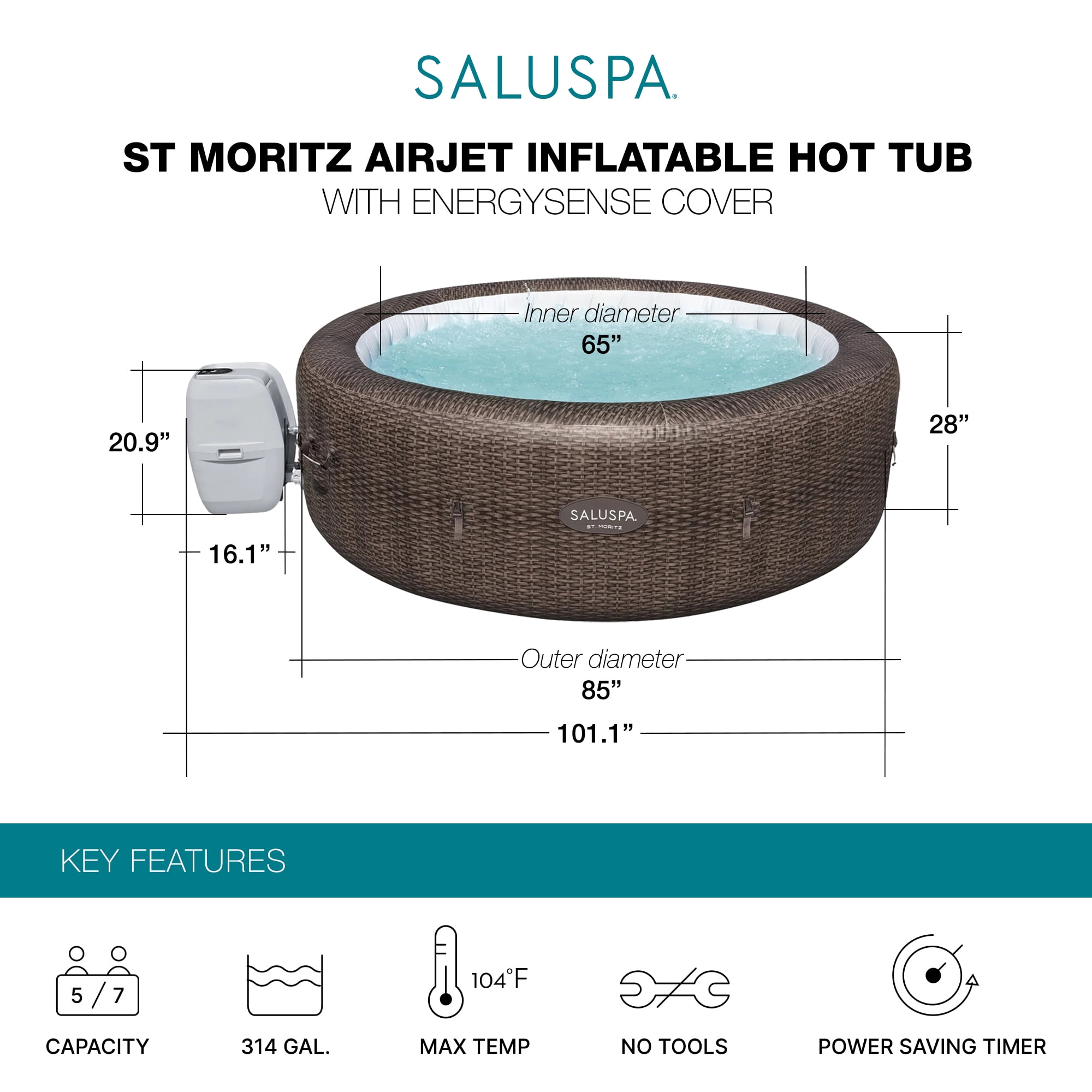Bestway Coleman St Moritz AirJet Inflatable Hot Tub with 4 Pack SaluSpa Non-Slip Spa Seat