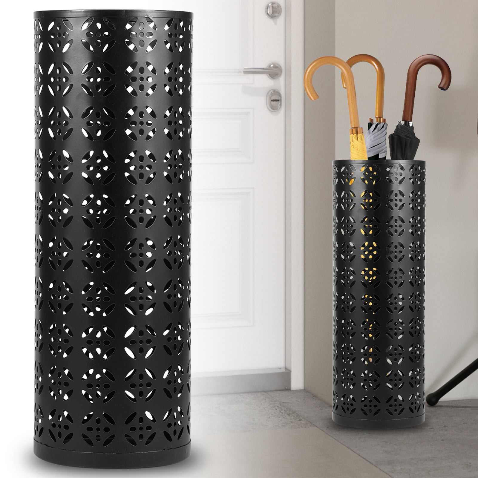 16.5 in Umbrella Stand Rack,Metal Umbrella Holder Freestanding Round Umbrella Holder Bin Waterproof Umbrella Storage Rack Indoor Walking Stick Holder,Black