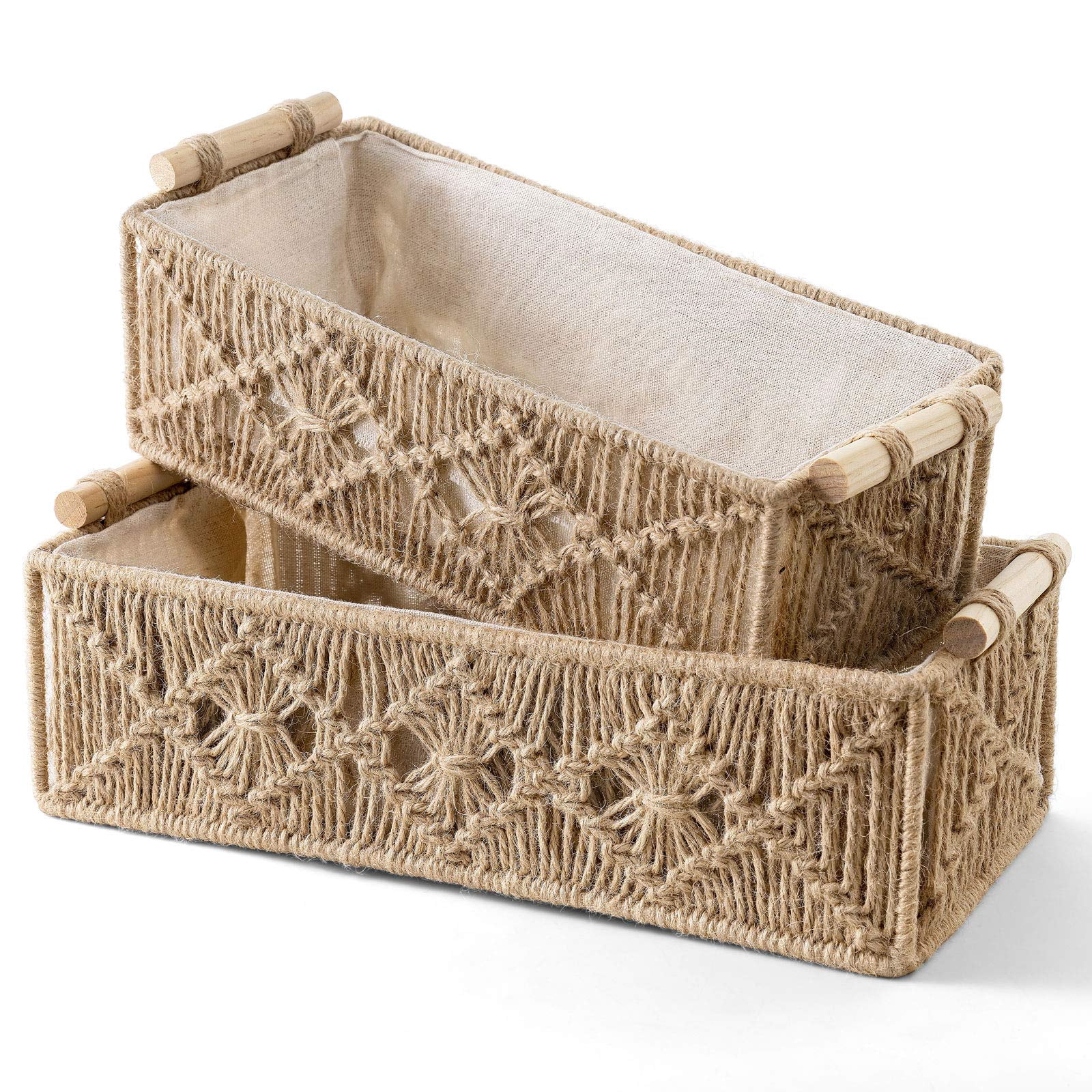 Brown Woven Decorative Storage Baskets Set of 2 Countertop Organizer