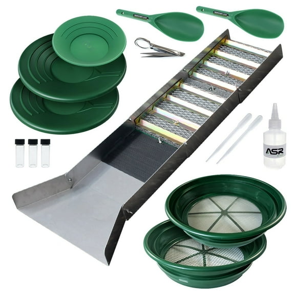 17pc ASR Outdoor Deluxe Sluice Box Gold Prospecting Kit Classifier Pan