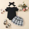 thumbnail image 4 of LAPAKIDS Newborn Baby Girl Summer Clothes 3-6 Months Ruffled Short Sleeve Rompers Tops Plaid Button Skirt Headhand 3Pcs Outfits, 4 of 7