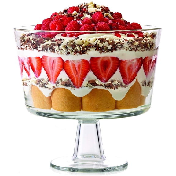 Royalty Art European Trifle Bowl with Pedestal Large Crystal-Clear Glass Footed Serving Bowl for Trifles Punch Fruit Salad and Desserts Elegant Entertaining Centerpiece
