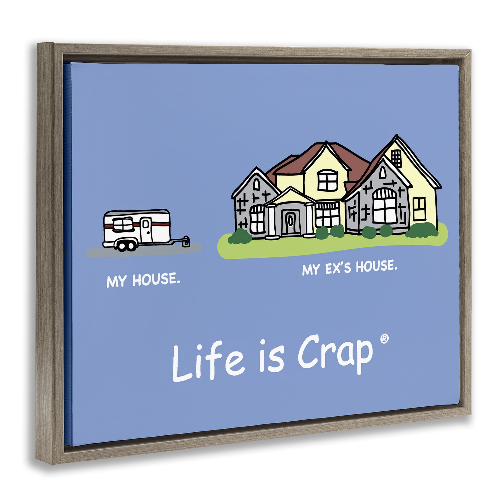 Stupell Industries Funny My House Novelty & Humor Painting Brown Floater Framed Canvas Art Print Wall Art, 21 x 17