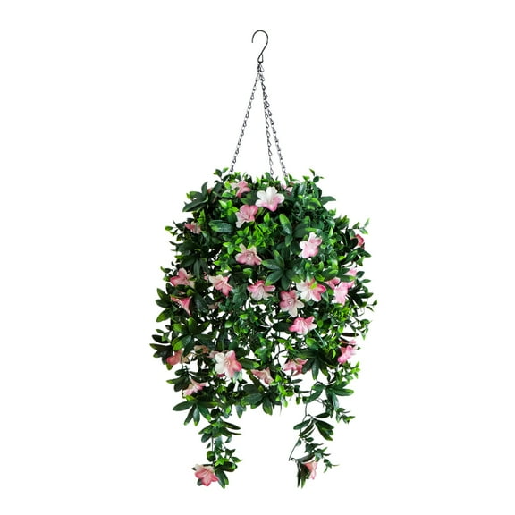 Nearly Natural 34in. UV Resistant Artificial Azalea Hanging Basket (Indoor/Outdoor)
