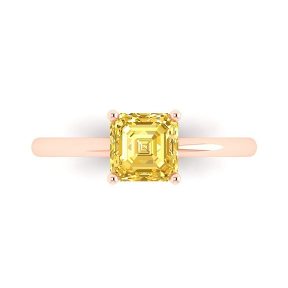 Solitaire Engagement Ring for Women - 1ct Simulated Yellow Diamond in 14K Rose Gold Promise Ring