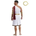 thumbnail image 2 of vastwit Mens Ancient Greek Toga Roman Caesar Warrior Robes Tunic Dress with Headwear Set Burgundy S, 2 of 7