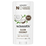 Schmidt's Aluminum-Free Vegan Deodorant Clean Coconut for Women and Men, with 24 Hour Odor Protection, Natural Ingredients, Cruelty-Free, 2.65 oz