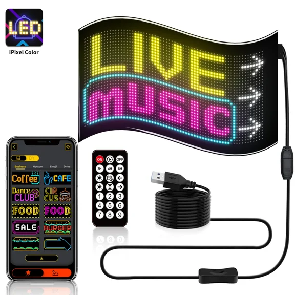 12.6"x25.2" Large Custom LED Sign, Programmable APP Controlled Scrolling Text & Graphics, Flexible USB Powered Display for Storefront, Truck Windshield, Bar Wedding Decor, IP65 Waterproof