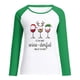 thumbnail image 4 of Camiseta de manga larga con estampado de copa de vino de Navidad a juego de colores raglán con cuello redondo informal para mujer Top de manga larga con cuello redondo/camisa Pompotops  FGAJ9362, 4 of 6