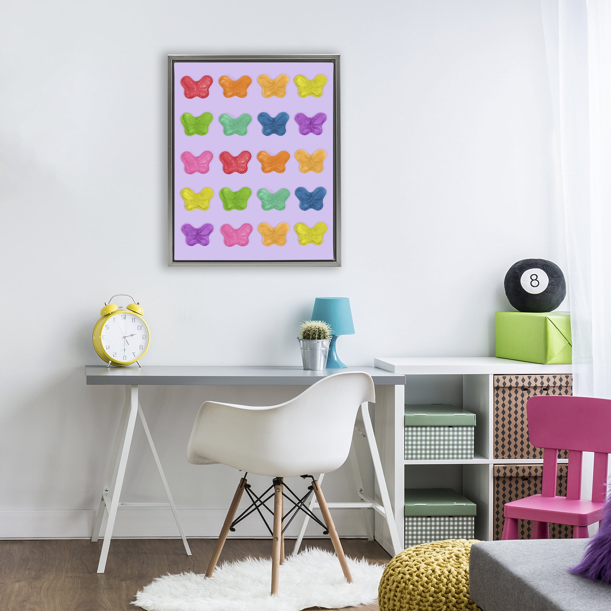 Stupell Industries Colorful Butterflies on Lilac Gray Framed Floater Canvas Wall Art, design by LISH Creative