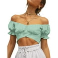 thumbnail image 5 of Outfmvch crop tops for women Ruffle Short Sleeve Tie Up Back Crop Off Shoulder womens tops crop tops Mint Green, 5 of 8