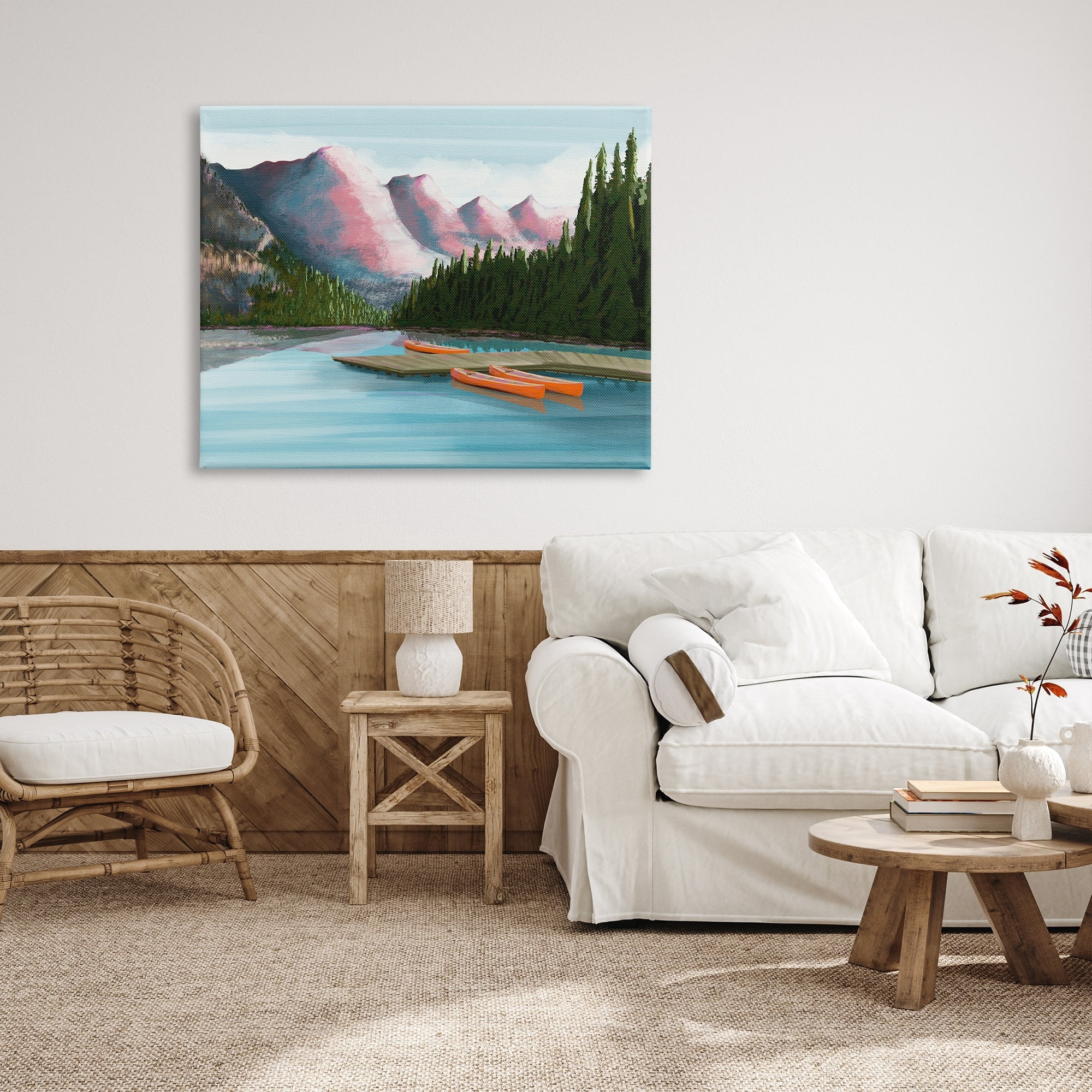 Stupell Calming Lake Camp Nature Canoes Landscape Painting Gallery Wrapped Canvas Print Wall Art