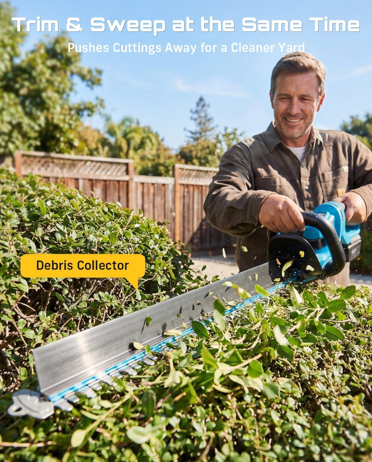 SEESII 22" Cordless Hedge Trimmer: 20V Electric Bush Trimmer with Debris Collector, 2 Pcs 4000mAh Batteries, Dual-Action Blade, 3/4" Blade Gap, Rotatable Handle, Handheld Shrub Hedge Clipper for Yard