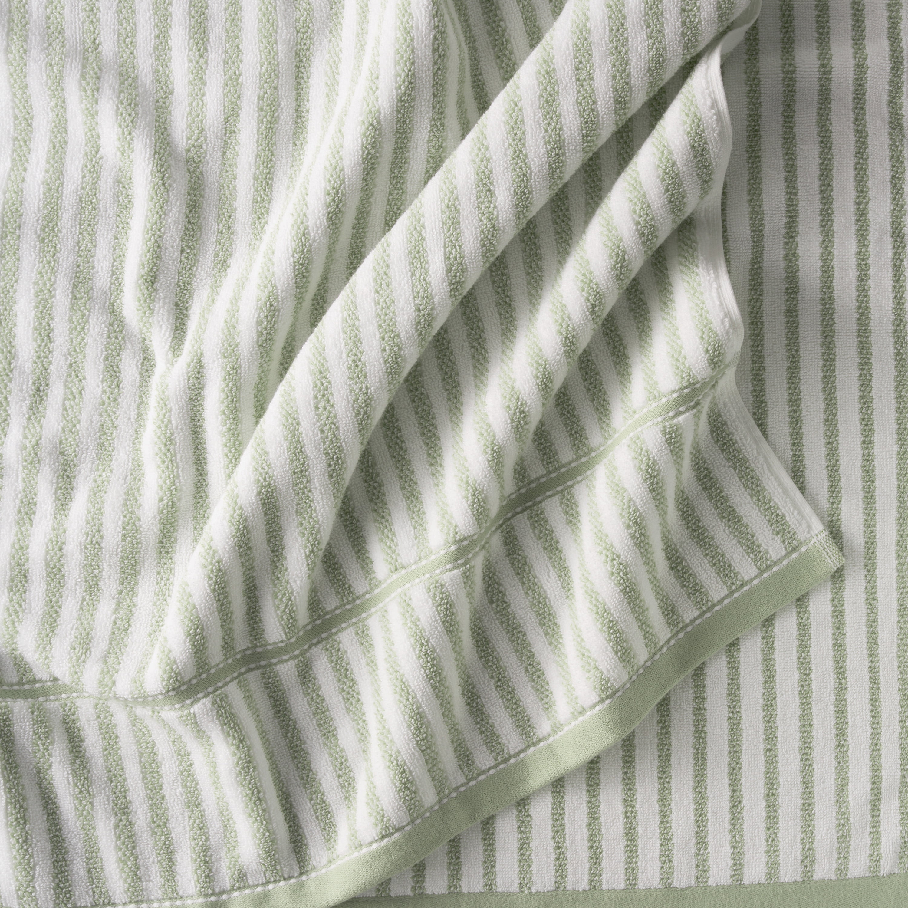 Beautiful by Drew Barrymore 4-Piece Stripe Towel Set, Soft 100% Cotton, Sage Green