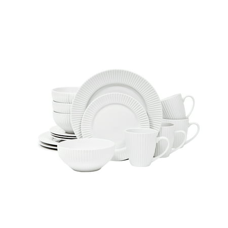 Sango: Aventura White 16 Piece Dinnerware Set, Including 4 Dinner Plates 4 Salad Plates, 4 Soup Bowls, and 4 Mugs
