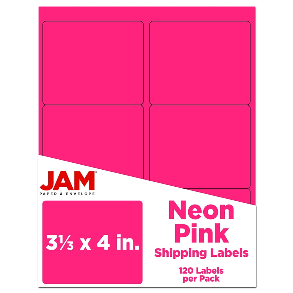 JAM PAPER Shipping Address Labels - Large - 3 1/3 x 4 - Neon Fluorescent Pink - 120/Pack