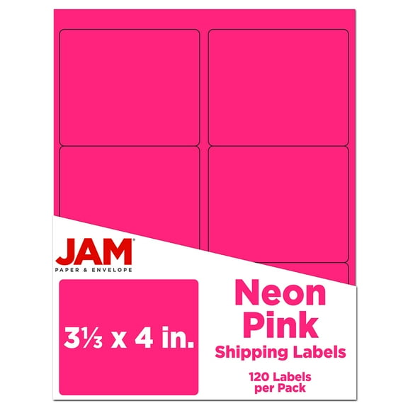 JAM Paper Shipping Address Labels, Large, 3 1/3 x 4, Neon Fluorescent Pink, 120 per Pack