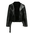 thumbnail image 5 of Fesfesfes Leather Jacket for Womens Warm Long Sleeve Jacket Slim Winter Parkas Faux Leather Hoodless Coats Sale Items, 5 of 9