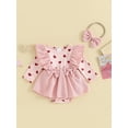thumbnail image 2 of Bslissey Valentines Day Baby Girls Romper Dress Heart Print Ruffle Long Sleeve Corduroy Skirt Hem Bodysuit with Headband 3M 6M 12M 18M Newborn Infant Sweet Clothes, 2 of 9