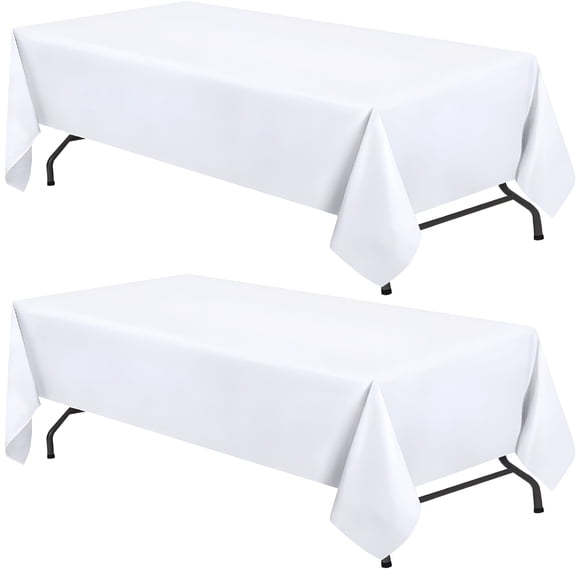 AUQ 2026 New White Table Cloths for 6 Foot Folding Tables [2 Pack,60X102 Inches] White Tablecloths Rectangular,Stain and Wrinkle Resistant Washable Poly Fabric Cloth Spandex Table Covers 6Ft