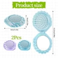 thumbnail image 4 of OPALESQUE 2pcs Metallic Shinning Finish Shell Shape Folding Travel Hair Brush Compact Brush with Mirror,Mini Hair Brush Portable Cute Pocket Massage Comb for Women (Purple + Blue), 4 of 8