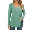 thumbnail image 2 of Ounisa Women's Puff Long Sleeve Tops Dressy Casual Square Neck Pleated Work Blouse Fall Trendy Tunic Flowy Chiffon Shirts, 2 of 5