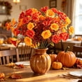thumbnail image 3 of Fall Artificial Orange Flower Bouquet, Realistic Silk Morning Glories for Thanksgiving, Halloween & Home Decor, 3 of 5
