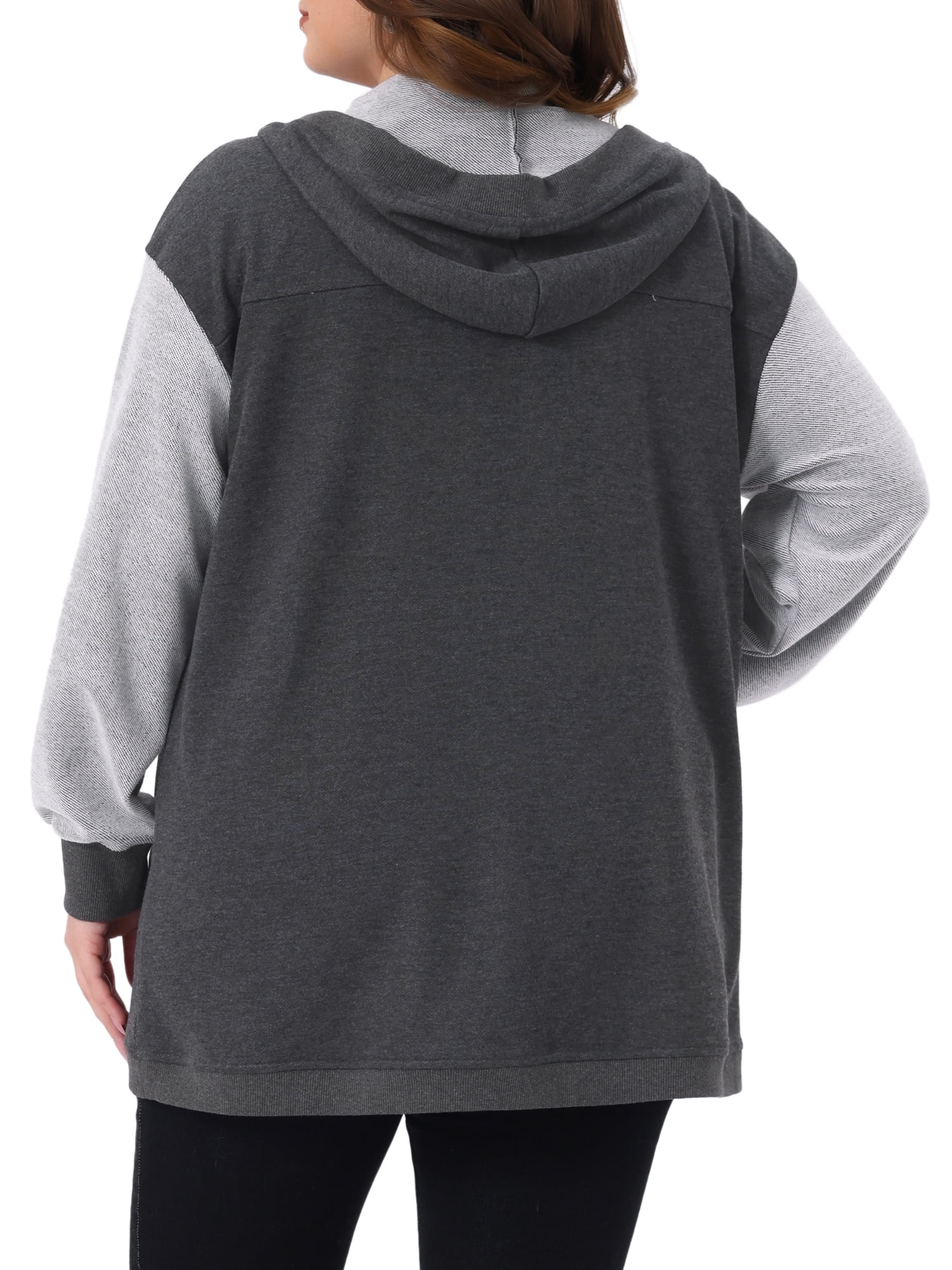DARING DIVA Plus Size Hooded Open Front Sweatshirt Jacket 1X Dark Grey