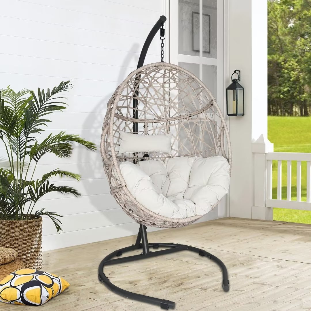 Iwicker Patio Outdoor Wicker Hanging Egg Chair Indoor Rattan Basket