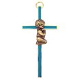 thumbnail image 1 of singer star case Boys First Holy Communion Brass and Blue Enamel Wall Cross, 4 Inch, 1 of 3