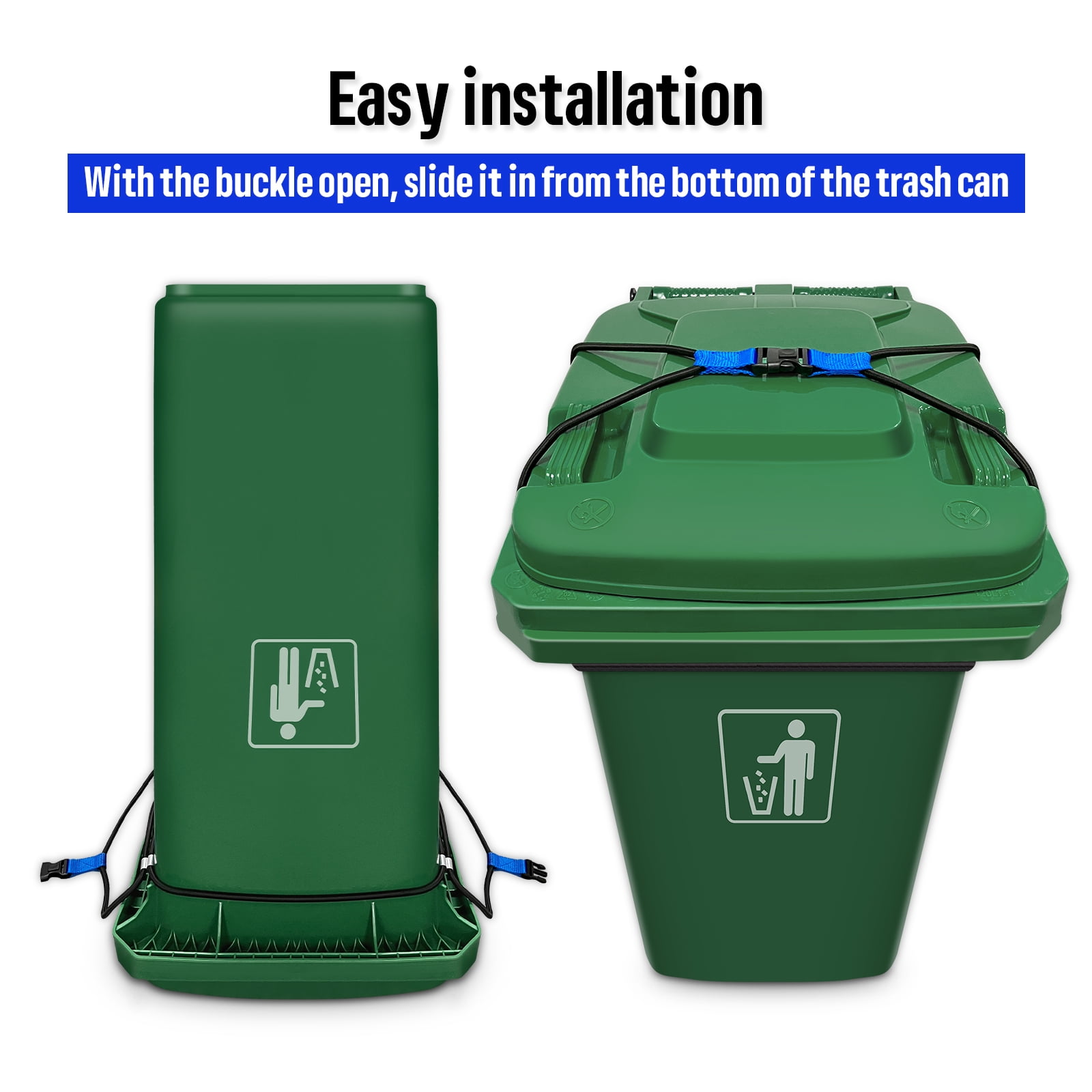 2 PCS Trash Can Lock, Lid Lock for 30-51 Gal Outdoor Garbage Cans, Heavy Duty Bungee Cord Garbage Can Lock for Animals, Squirrels, Dogs, Raccoons
