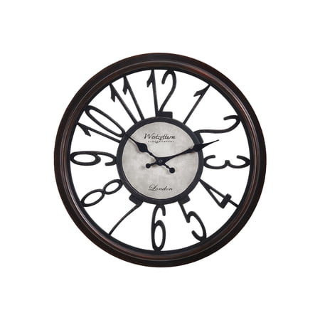 JERFIT 16 Inch Round Wall Clock, Silent Non-Ticking Quartz Movement, Vintage Antique Brown Metal Frame, Easy to Read Analog for Living Room, Bedroom, Kitchen, Office