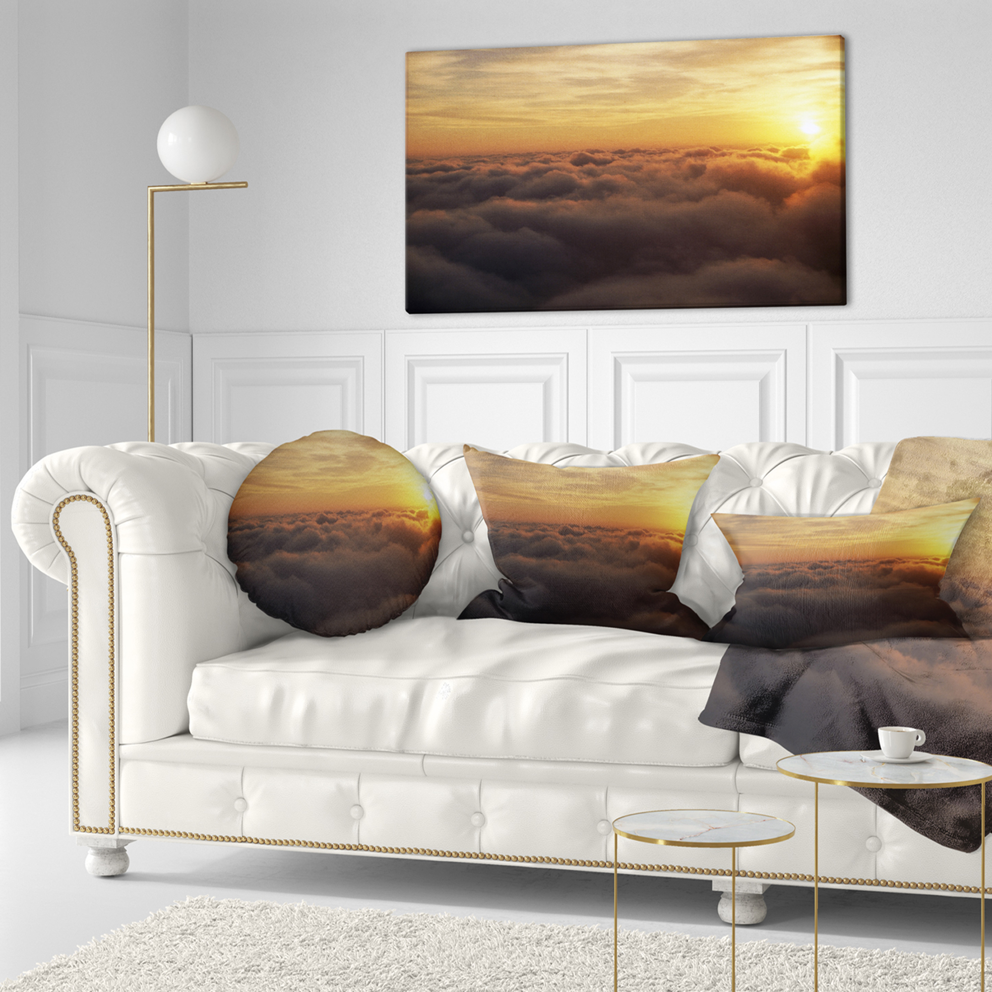Designart Yellow Sunrise above Clouds - Landscape Printed Throw Pillow - 12x20